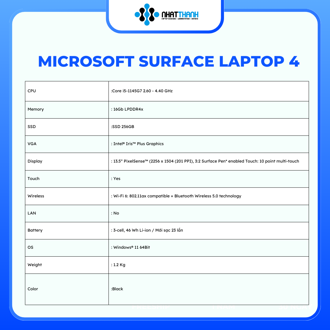 Surface Laptop 4/Core i5-1145G7/Ram 16GB/SSD 256GB 13,5 inch Touch Declays