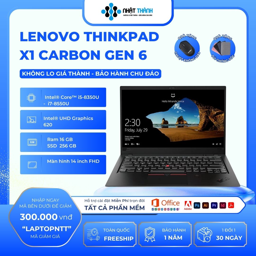 Lenovo ThinkPad X1 Carbon/Gen 6 Core i7 8550U/ Ram 8GB/ SSD 256GB/ Màn hình 14 inch 2k