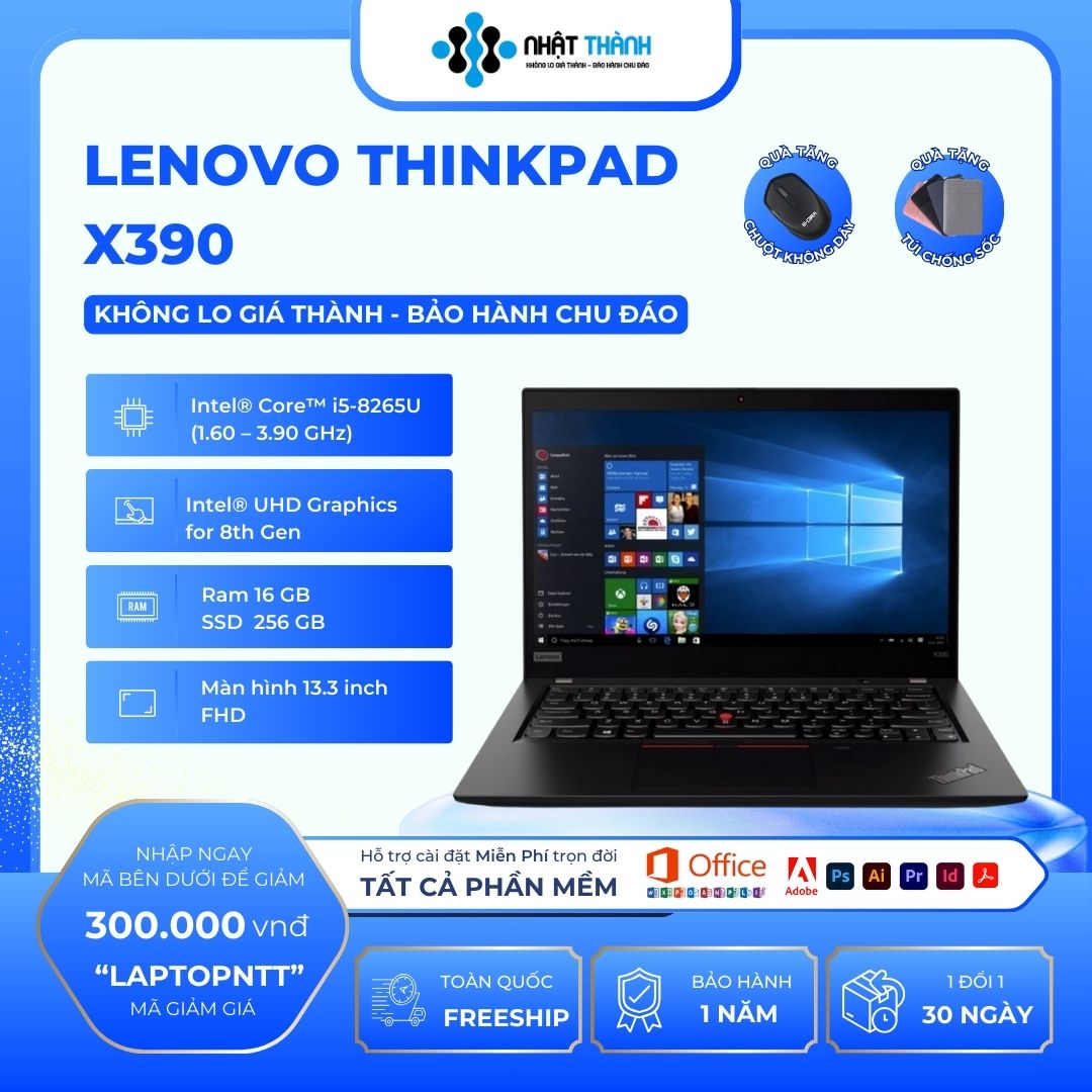 Lenovo ThinkPad X390/ Core i5 8265U/ Ram 8GB/ SSD 256GB/Màn hình 13.3 inch FHD (1920 x 1080)
