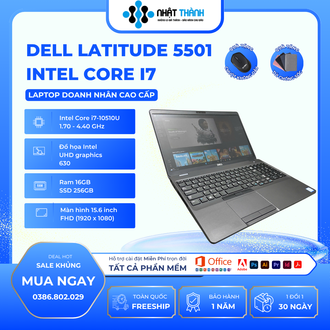 DELL Latitude 5501 Intel/ Core i7 9850H 2.6GHz/ Ram 16GB/ SSD 256 Full HD