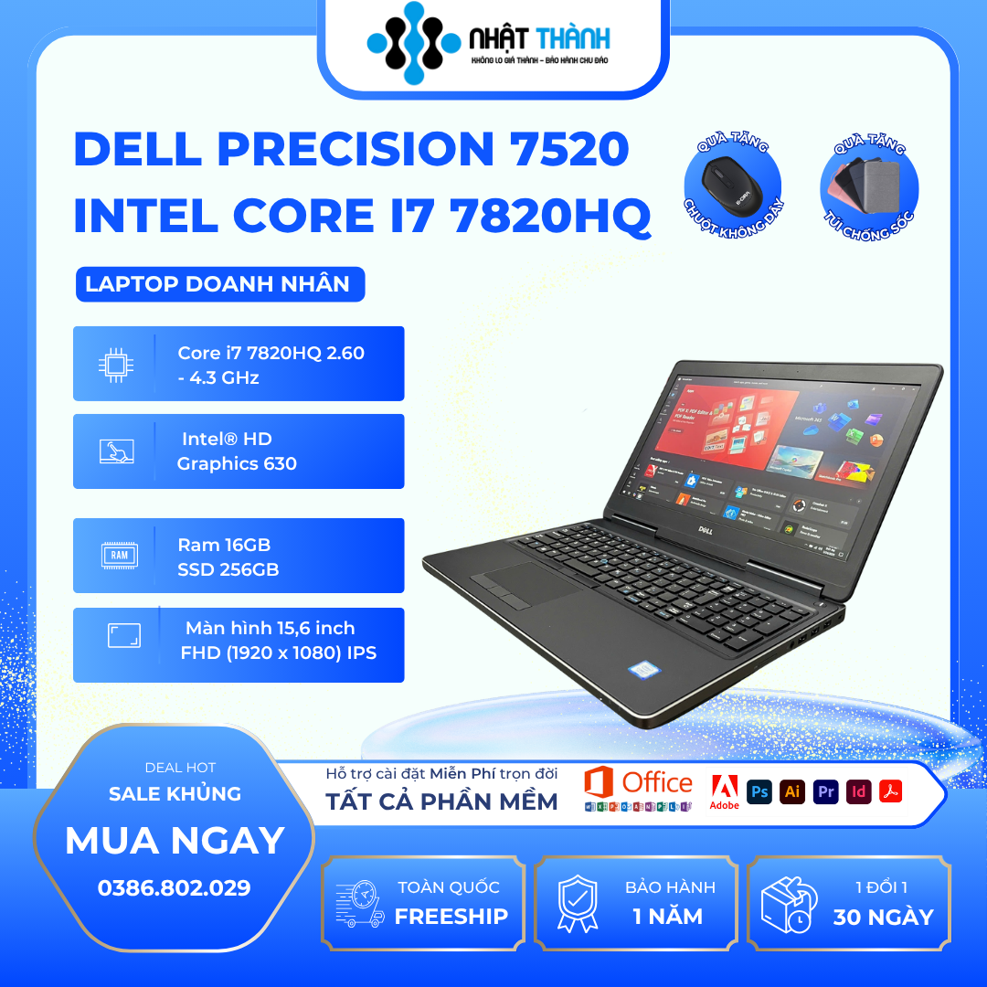 DELL Precision 7520/Core i7/RAM 16GB/SSD 256GB/ Full HD