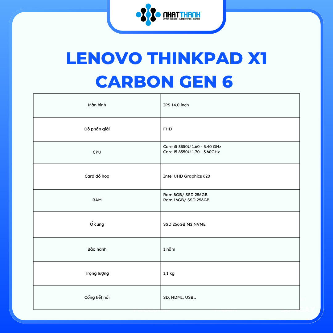 Lenovo ThinkPad X1 Carbon Gen 6/Core i5/ Ram 8GB – 16GB/ SSD 256GB/ 14 inch FHD