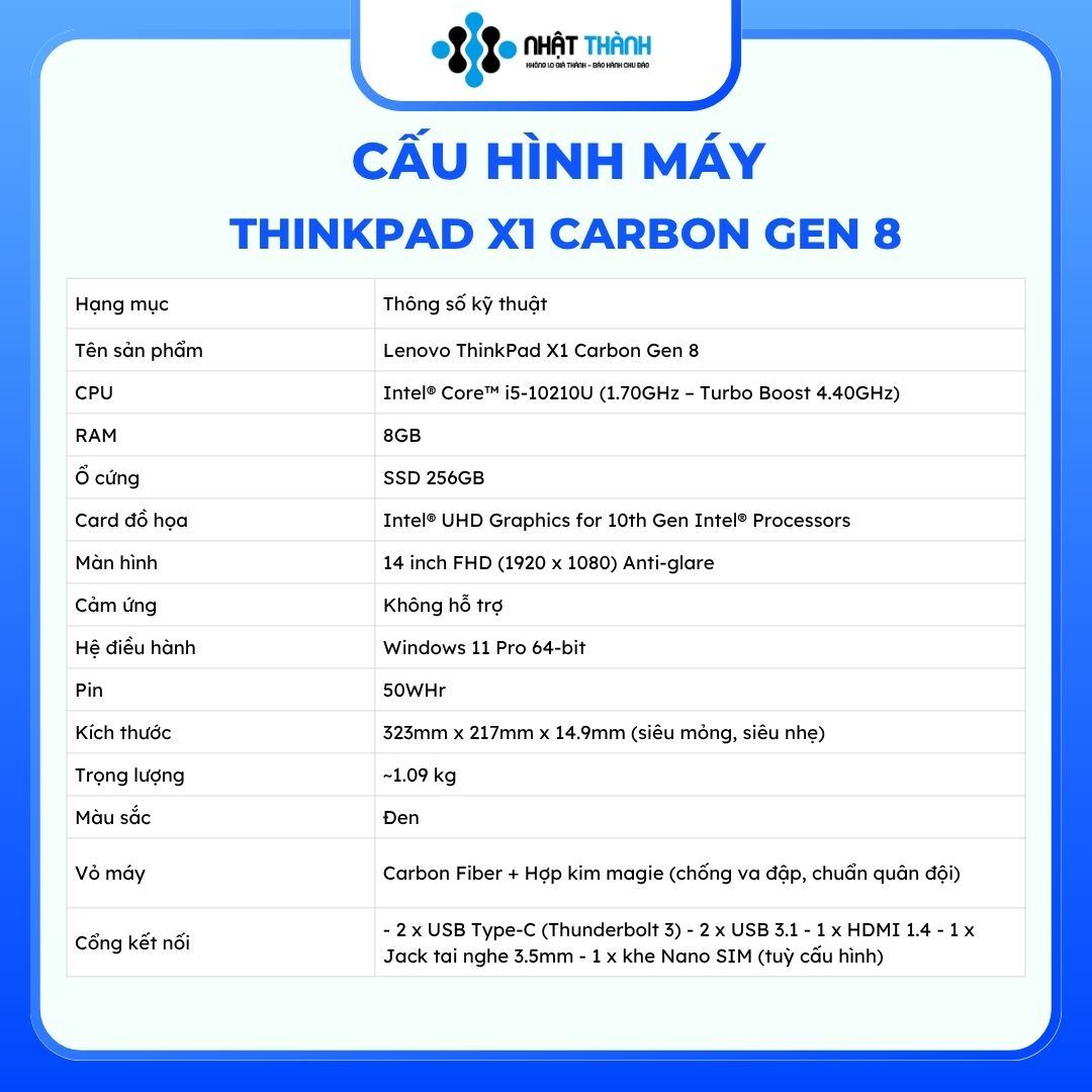 Lenovo ThinkPad X1 Carbon/Gen 6 Core i7 8550U/ Ram 8GB/ SSD 256GB/ Màn hình 14 inch 2k