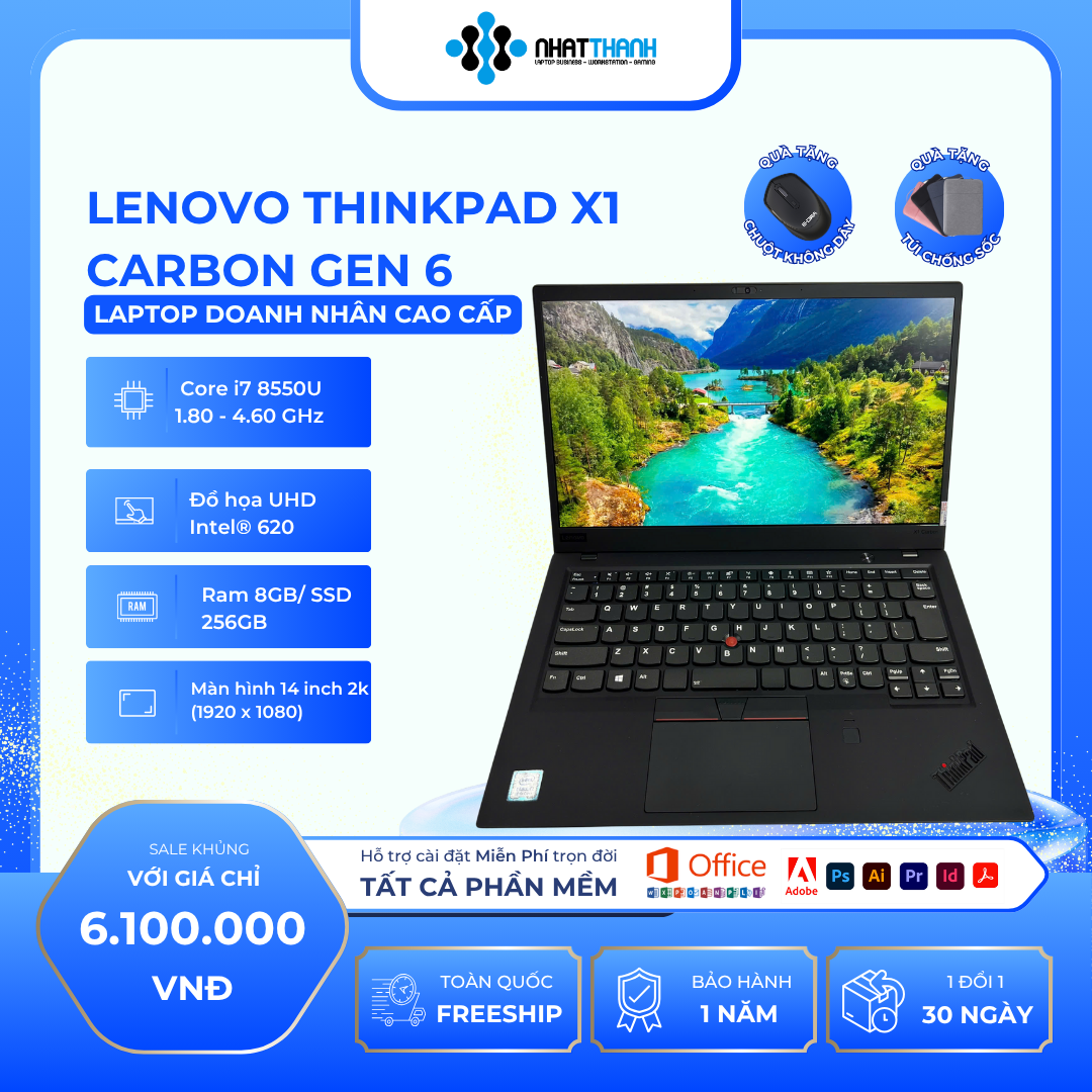 Lenovo ThinkPad X1 Carbon/Gen 6 Core i7 8550U/ Ram 8GB/ SSD 256GB/ Màn hình 14 inch 2k
