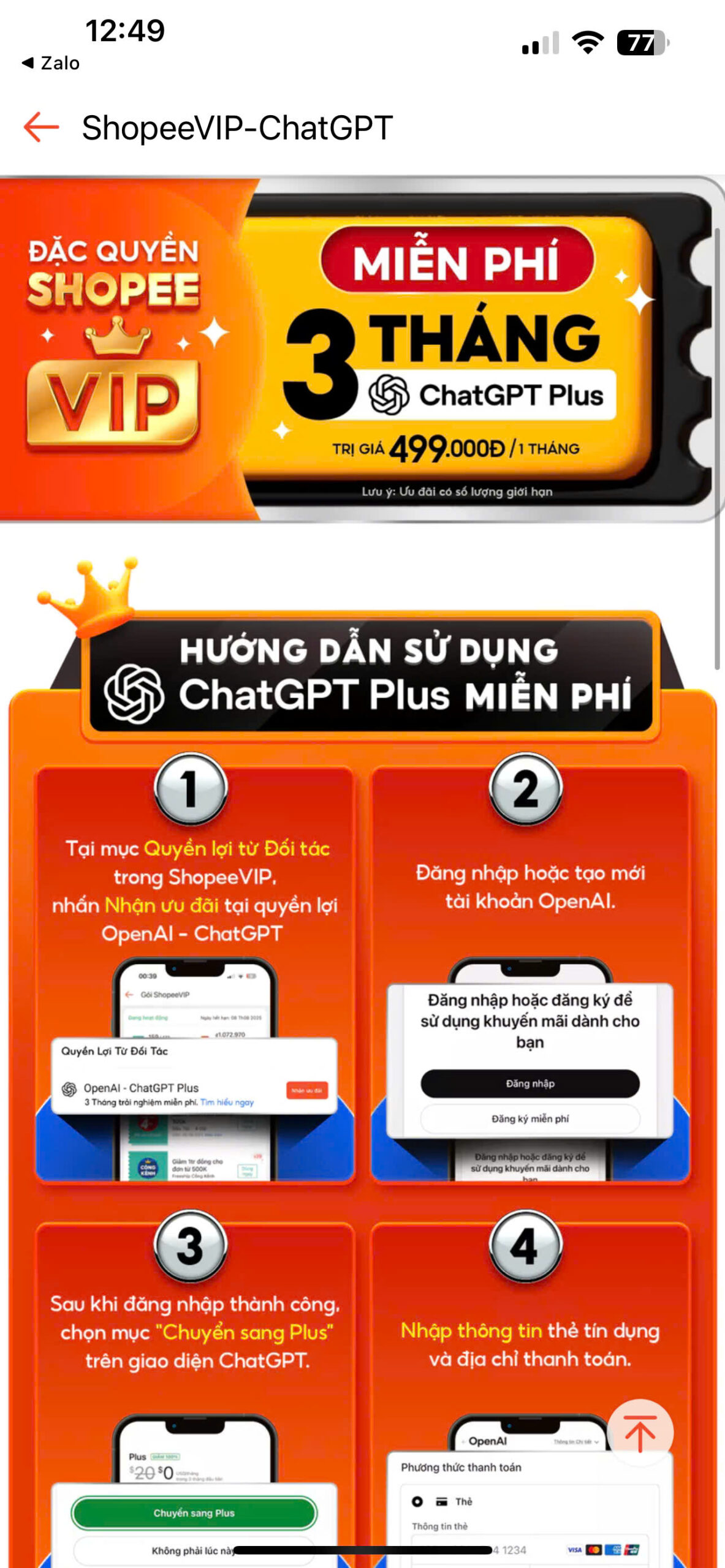 Hướng dẫn nhận ChatGPT Plus và Shopee Vip 3 Tháng Miễn Phí! Số Lượng Có Hạn
